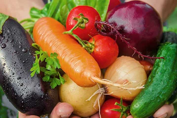 Hände halten frisches Gemüse